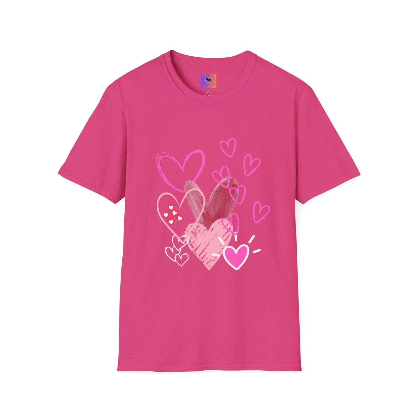 Heart Sketch T-Shirt — Pink Watercolor Hearts Valentine Tee