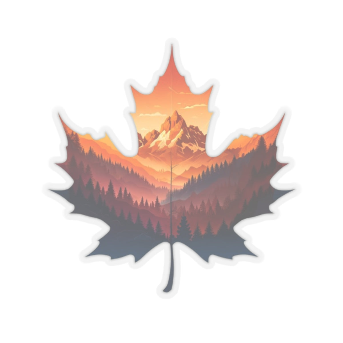 leaf shaped mountain sunset Kiss-Cut Stickers