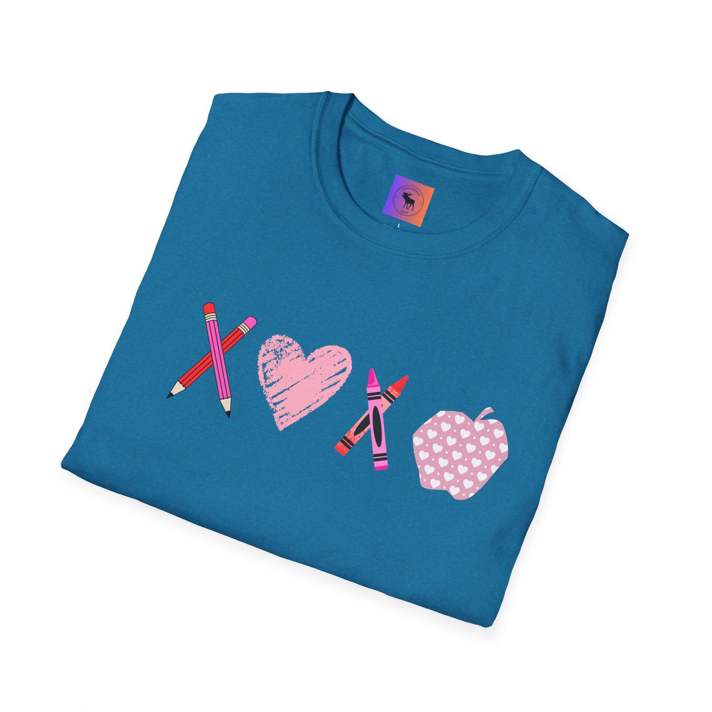 Teacher Valentine T-Shirt — Pencils, Crayon Apple & XOXO