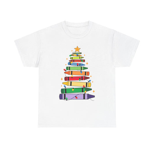 Crayon Tree Teacher Unisex Tee for Christmas Gift, Homeschool T-Shirt, Holiday Apparel, Educator Present, School Tee Shirt
