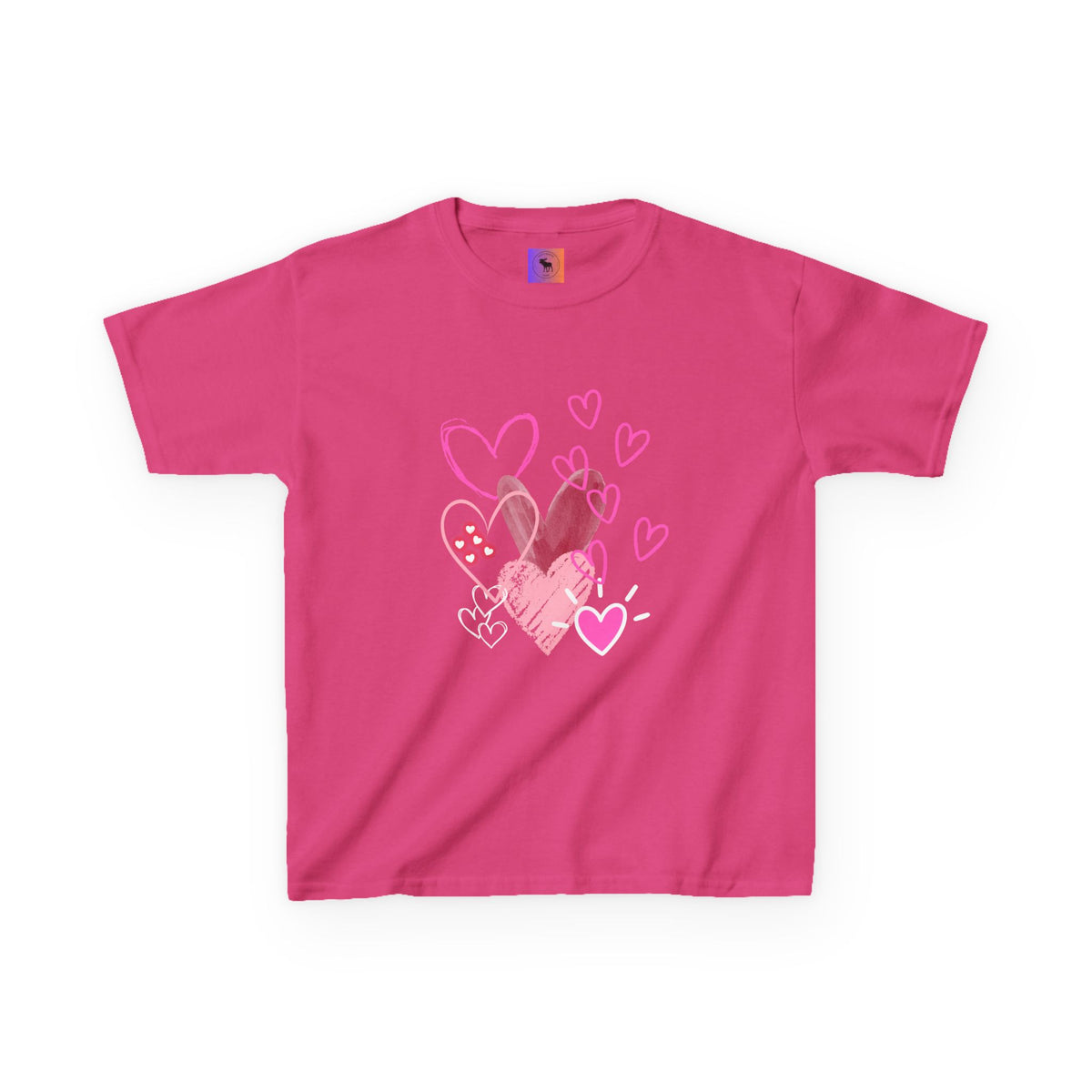 Kids Heart Art Tee — Pink Watercolor Hearts Valentine Shirt for Girls