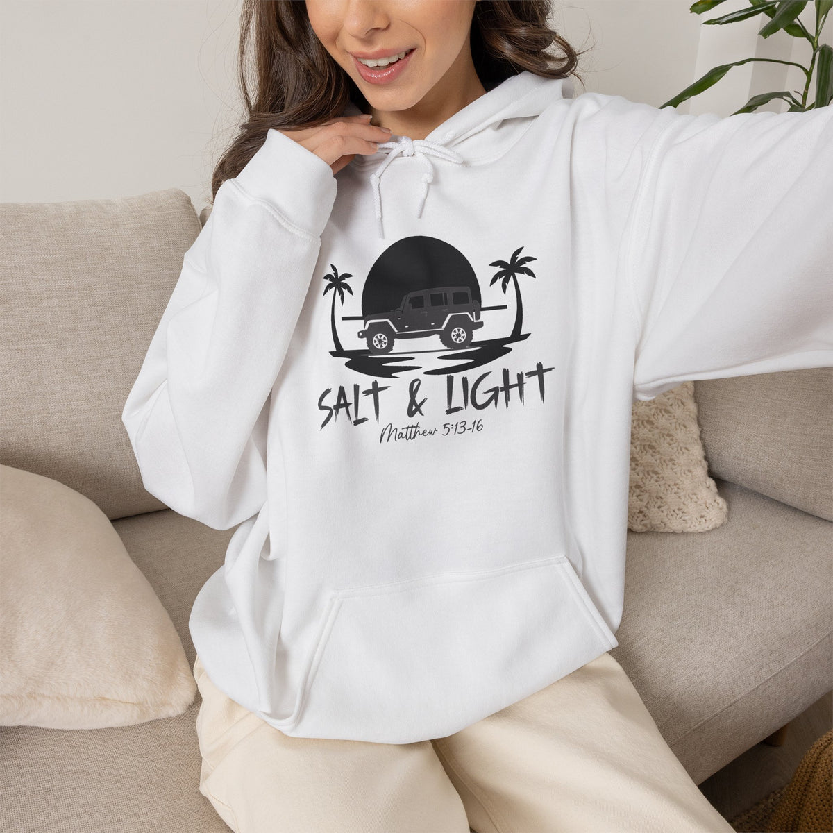 Salt & Light Christian Hoodie – Beach Van Sunset Pullover (Matthew 5:14)