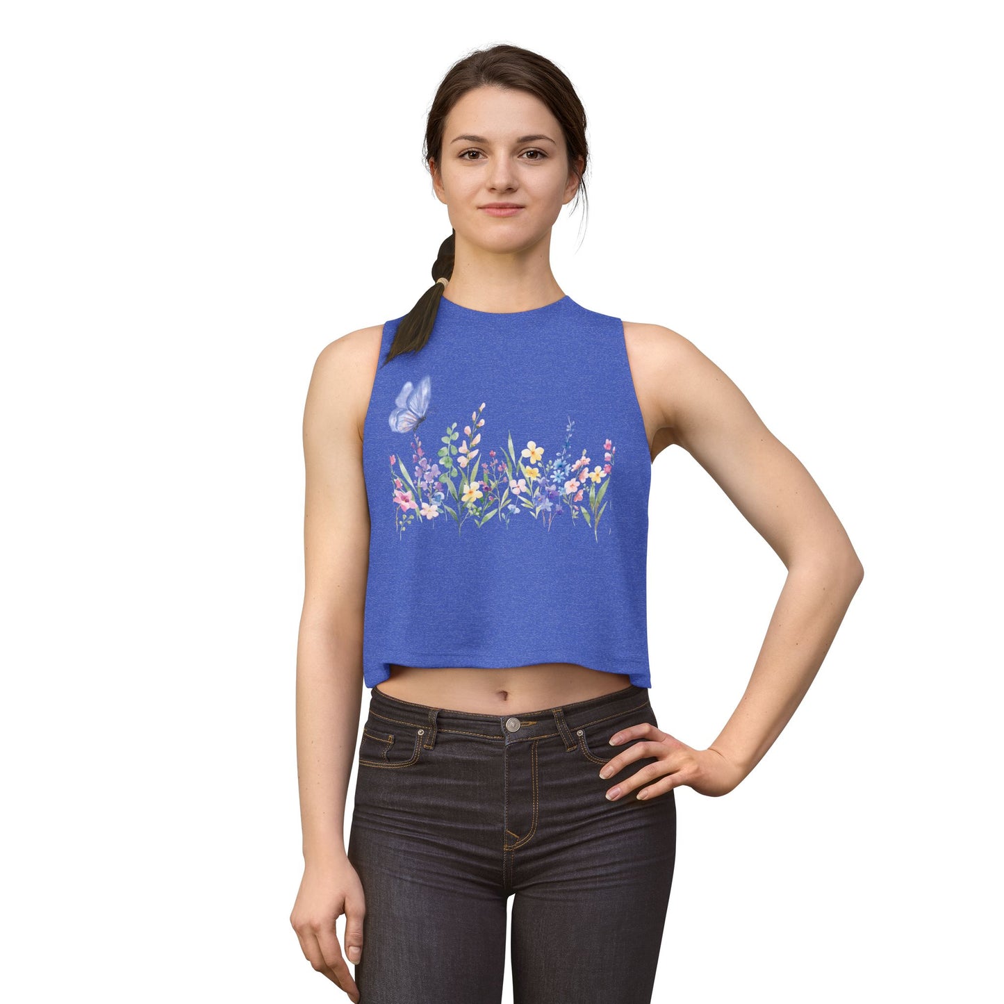 Floral Watercolor Butterfly Crop Top — Women’s Spring Garden Tank