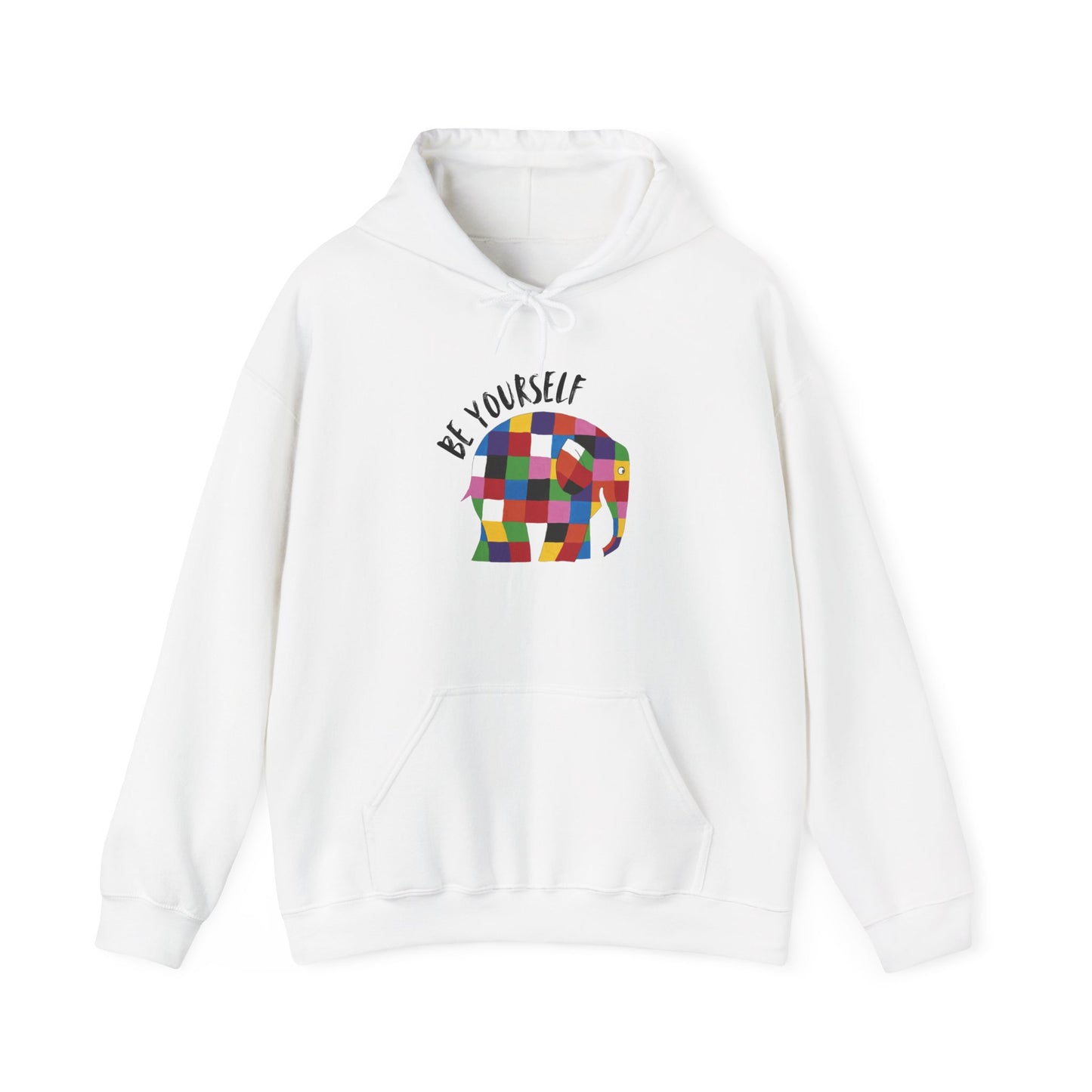 Patchwork Elephant Unisex Hoodie, Elmer the Elephant Sweatshirt, Be Yourself Hooded Jumper, Gender Neutral Hoodie, Colorful Cartoon Sweater