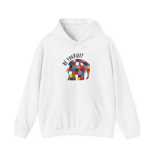 Patchwork Elephant Unisex Hoodie, Elmer the Elephant Sweatshirt, Be Yourself Hooded Jumper, Gender Neutral Hoodie, Colorful Cartoon Sweater
