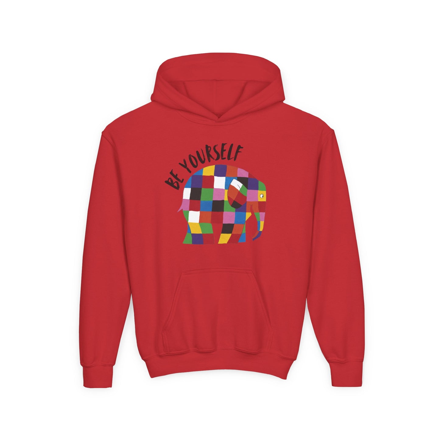Patchwork Elephant Youth Hoodie, Cute Animal Design, Kids Pullover, Colorful Jumper, Children's Hooded Sweatshirt, Cartoon Elephant Apparel