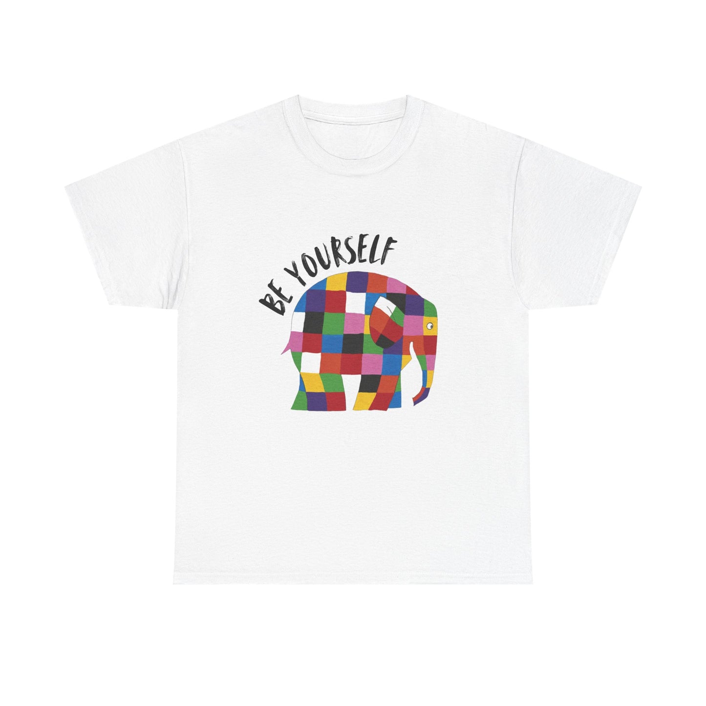 Patchwork Elephant Unisex Tee, Elmer Print Shirt, Graphic Tee, Kids Novelty Shirt, Animal Lover Gift
