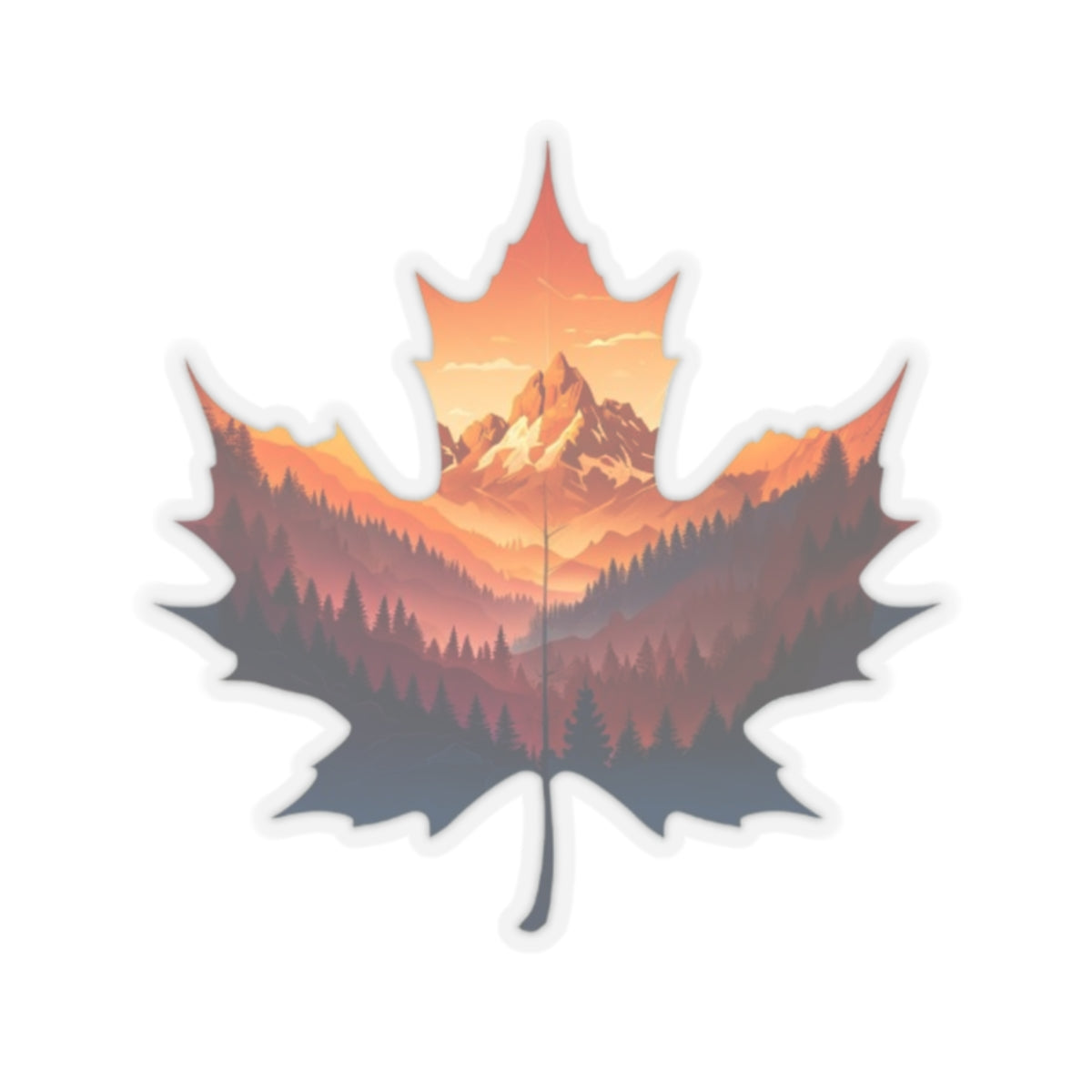 leaf shaped mountain sunset Kiss-Cut Stickers