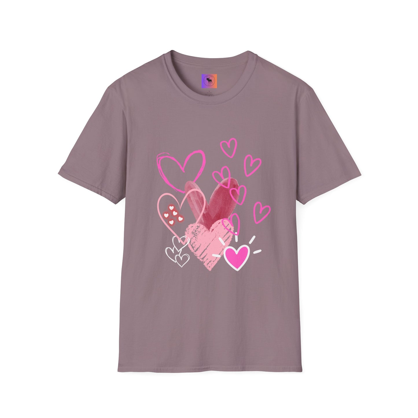 Heart Sketch T-Shirt — Pink Watercolor Hearts Valentine Tee