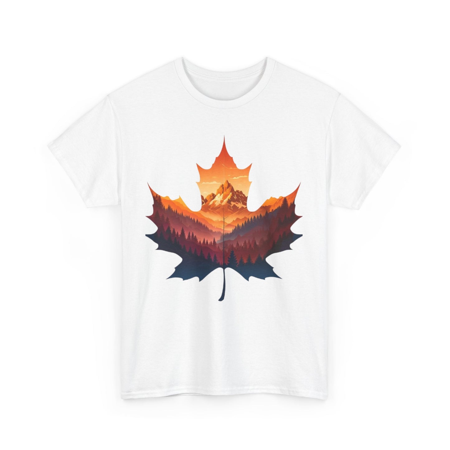 Sunset Leaf Unisex Tee, Mountain Graphic T-Shirt, Nature Lover Cotton Shirt, Outdoor Adventure Clothing, Hiking Apparel
