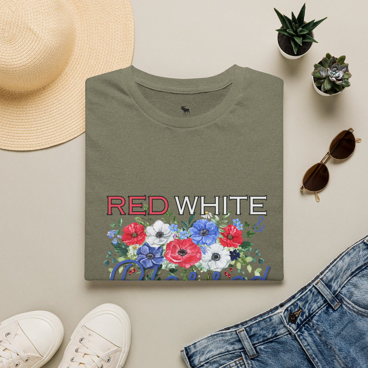 T-Shirt — "Red White & Blessed" Floral Patriotic Tee