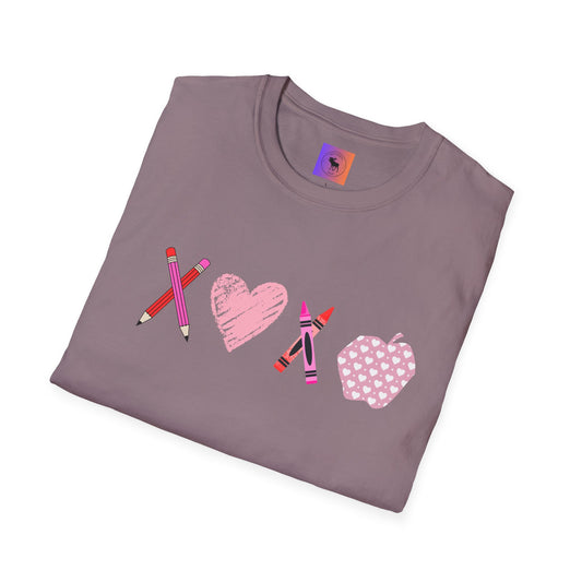 Teacher Valentine T-Shirt — Pencils, Crayon Apple & XOXO