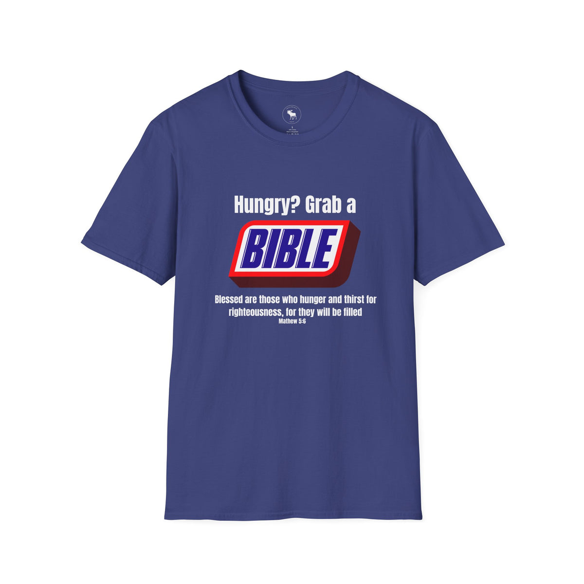 Bible Snack Tee — "Hungry? Grab a Bible" Christian T-Shirt (Matthew 5:6)