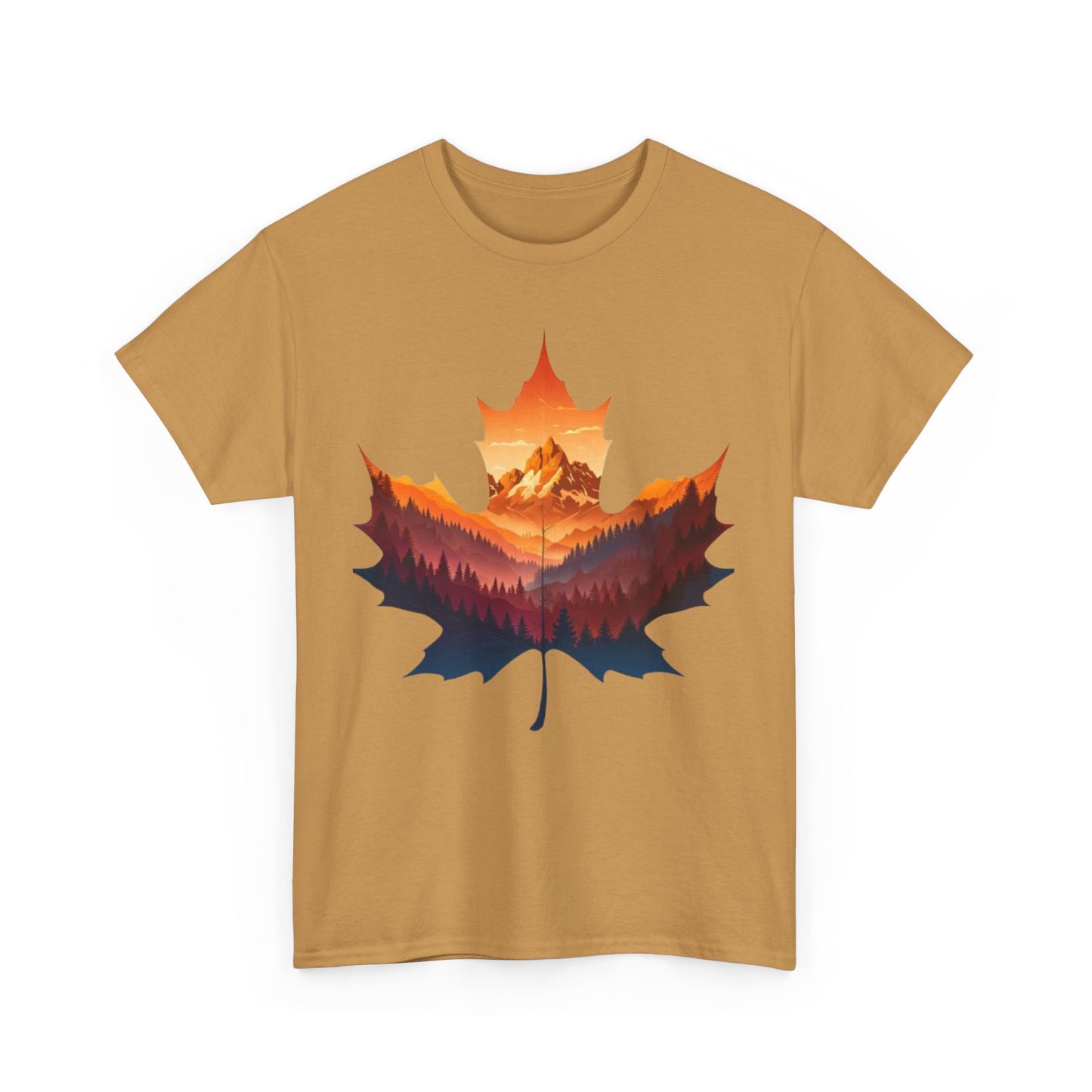 Sunset Leaf Unisex Tee, Mountain Graphic T-Shirt, Nature Lover Cotton Shirt, Outdoor Adventure Clothing, Hiking Apparel
