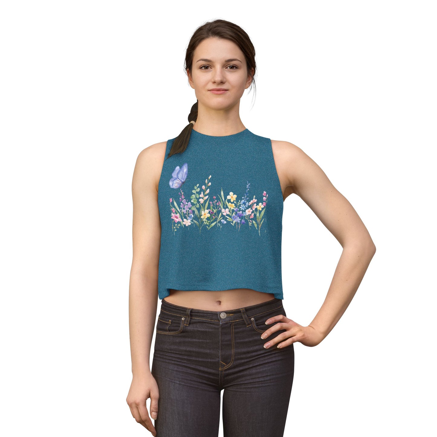 Floral Watercolor Butterfly Crop Top — Women’s Spring Garden Tank