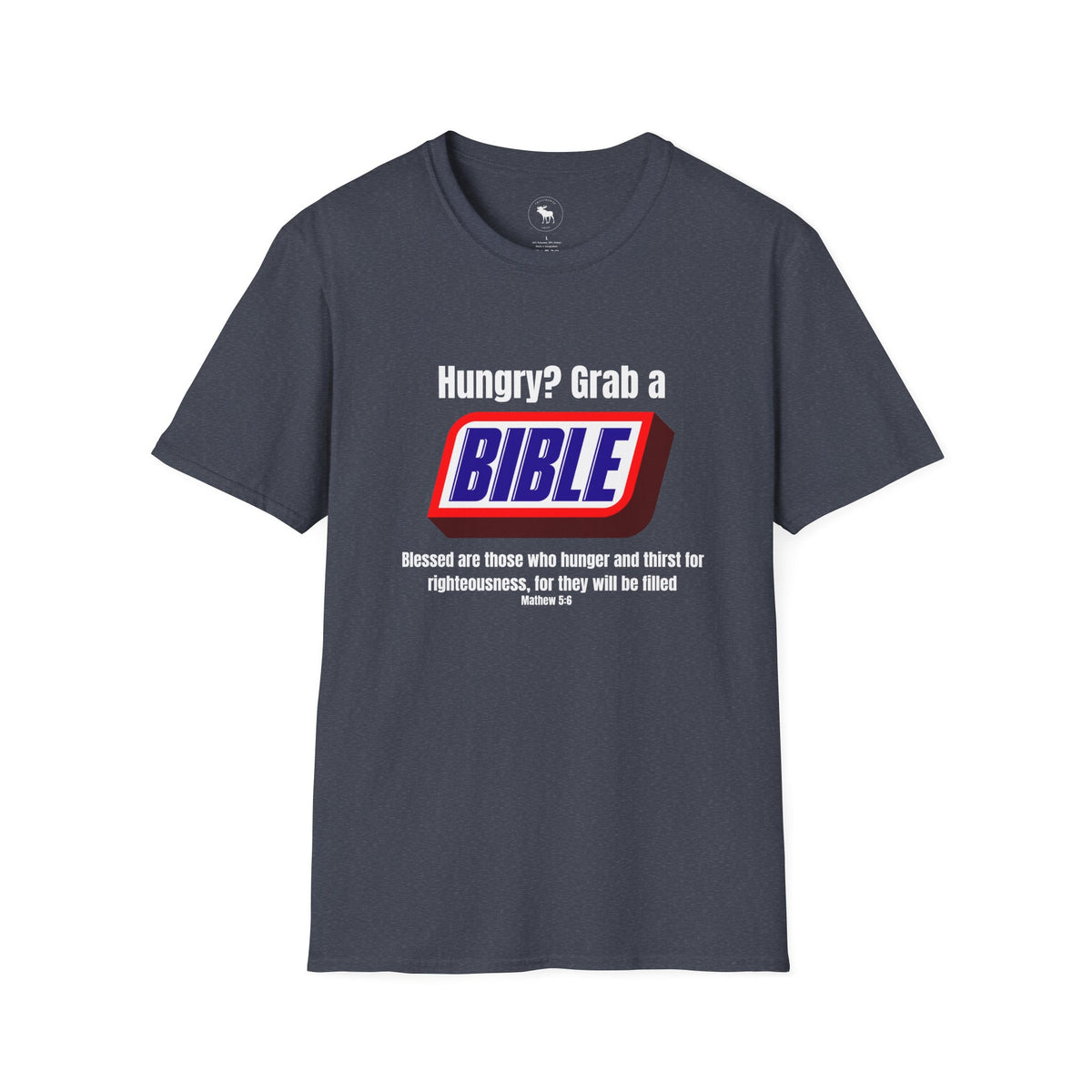 Bible Snack Tee — "Hungry? Grab a Bible" Christian T-Shirt (Matthew 5:6)