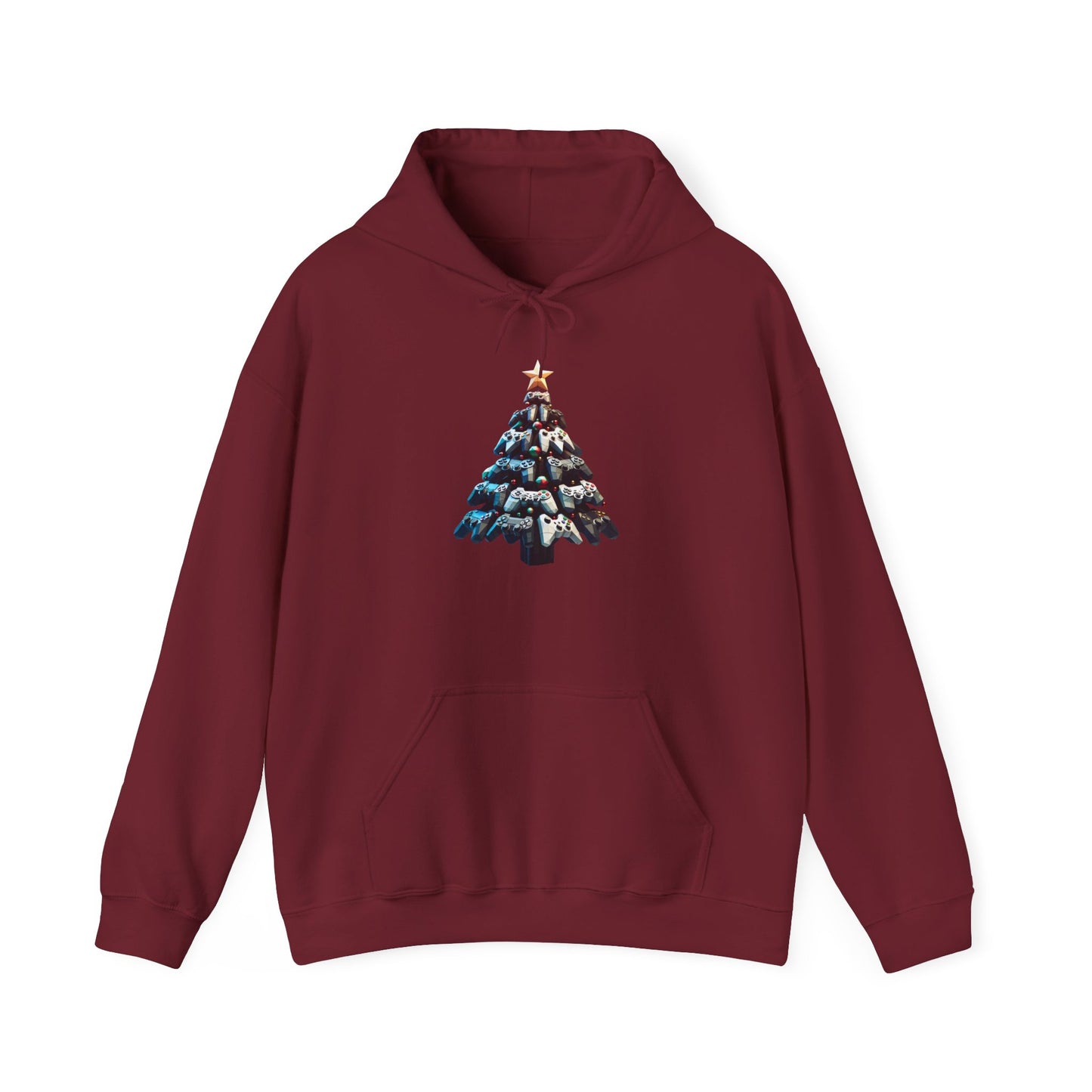Video Game Console Christmas Tree Hoodie - Gamer Gift Sweatshirt, Holiday Gaming Apparel, Unisex Hooded Jumper, Geeky Christmas Present,