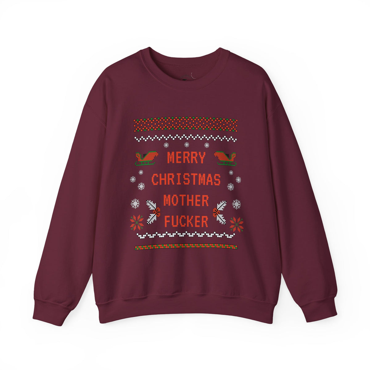 Aggressive 'Merry Christmas' Ugly Sweater Crewneck — Hilarious Adult Holiday Sweatshirt