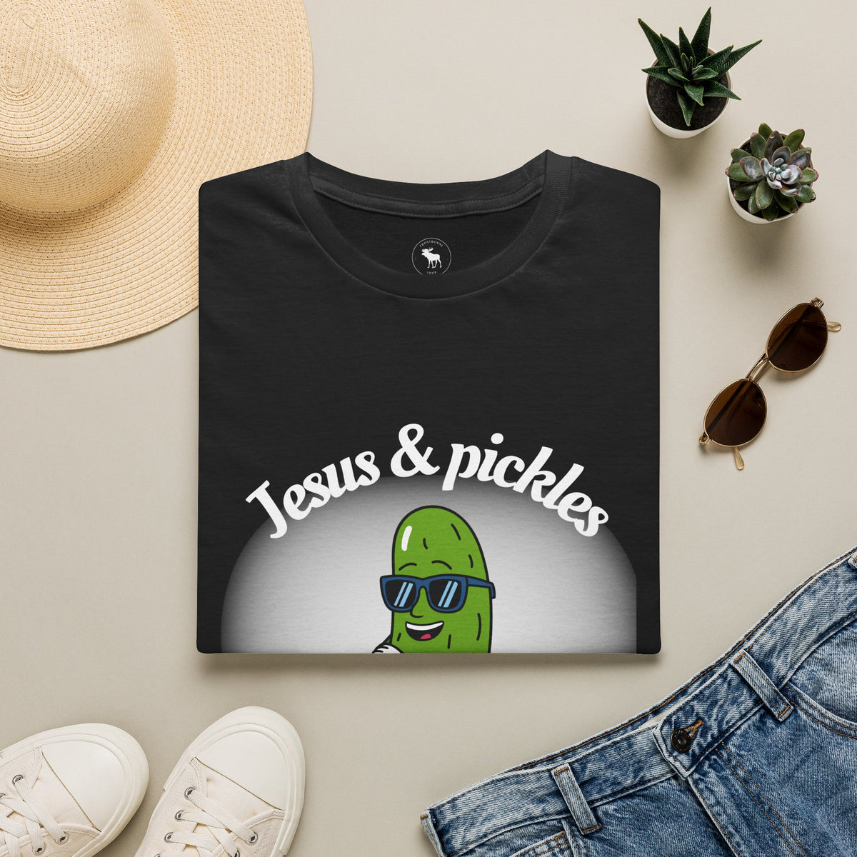 Jesus & Pickles T-Shirt — “Salty & Saved” Funny Christian Graphic Tee