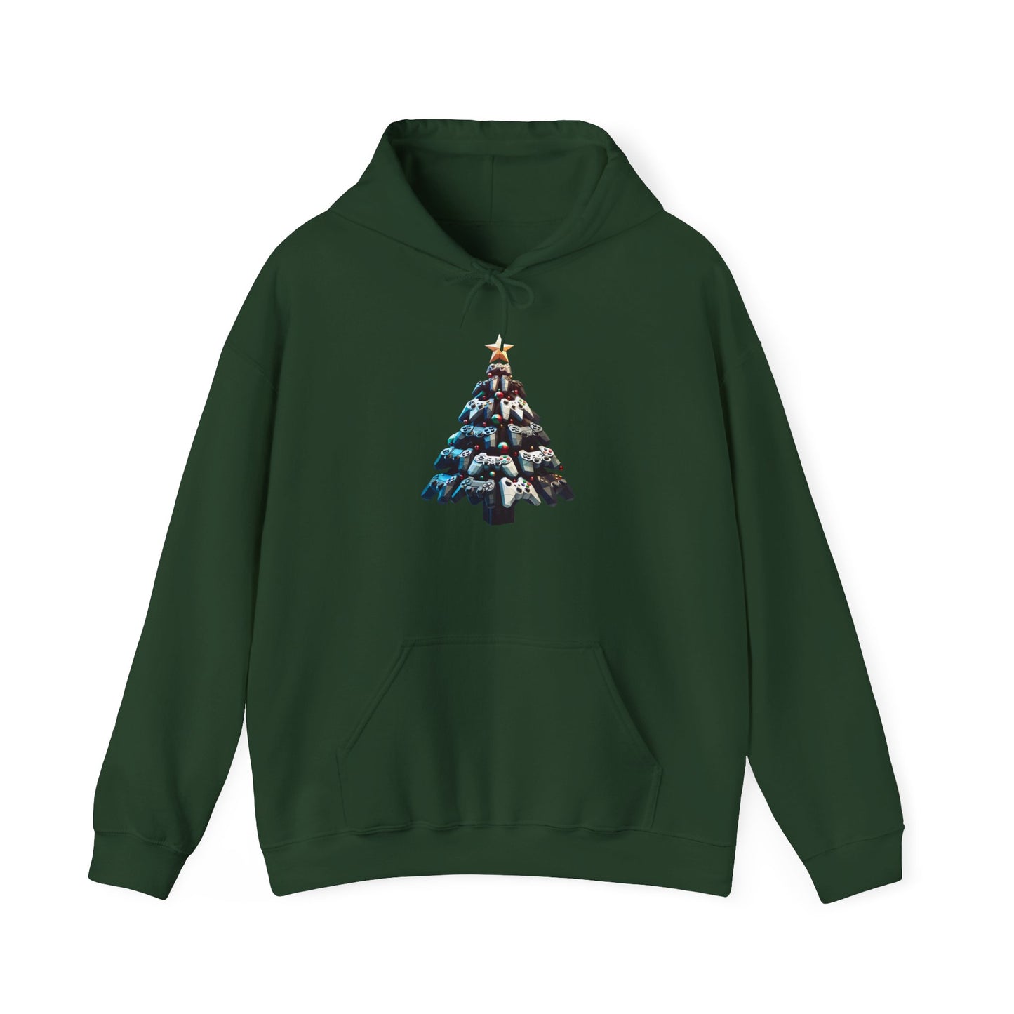 Video Game Console Christmas Tree Hoodie - Gamer Gift Sweatshirt, Holiday Gaming Apparel, Unisex Hooded Jumper, Geeky Christmas Present,