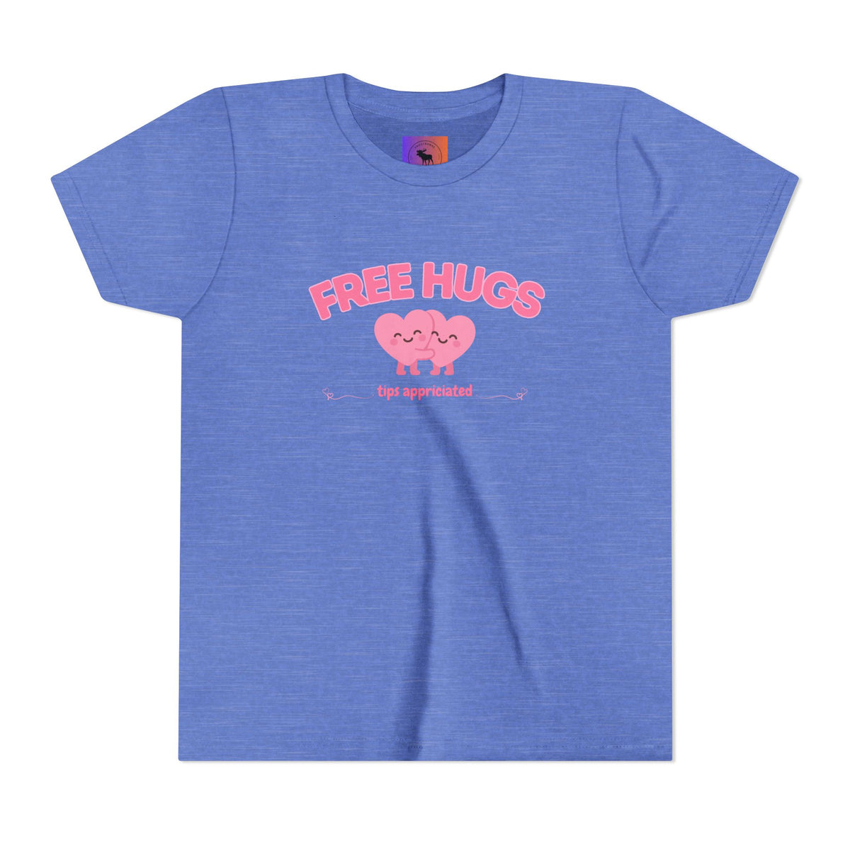 Youth Tee — "Free Hugs" Pink Heart Kids T‑Shirt (Cute Valentine / Playdate Gift)