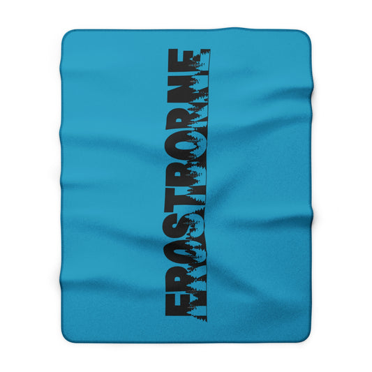FrostBorne Sherpa Fleece Blanket — Bold Vertical "FROSTBORNÉ" Text, Cozy Winter Throw