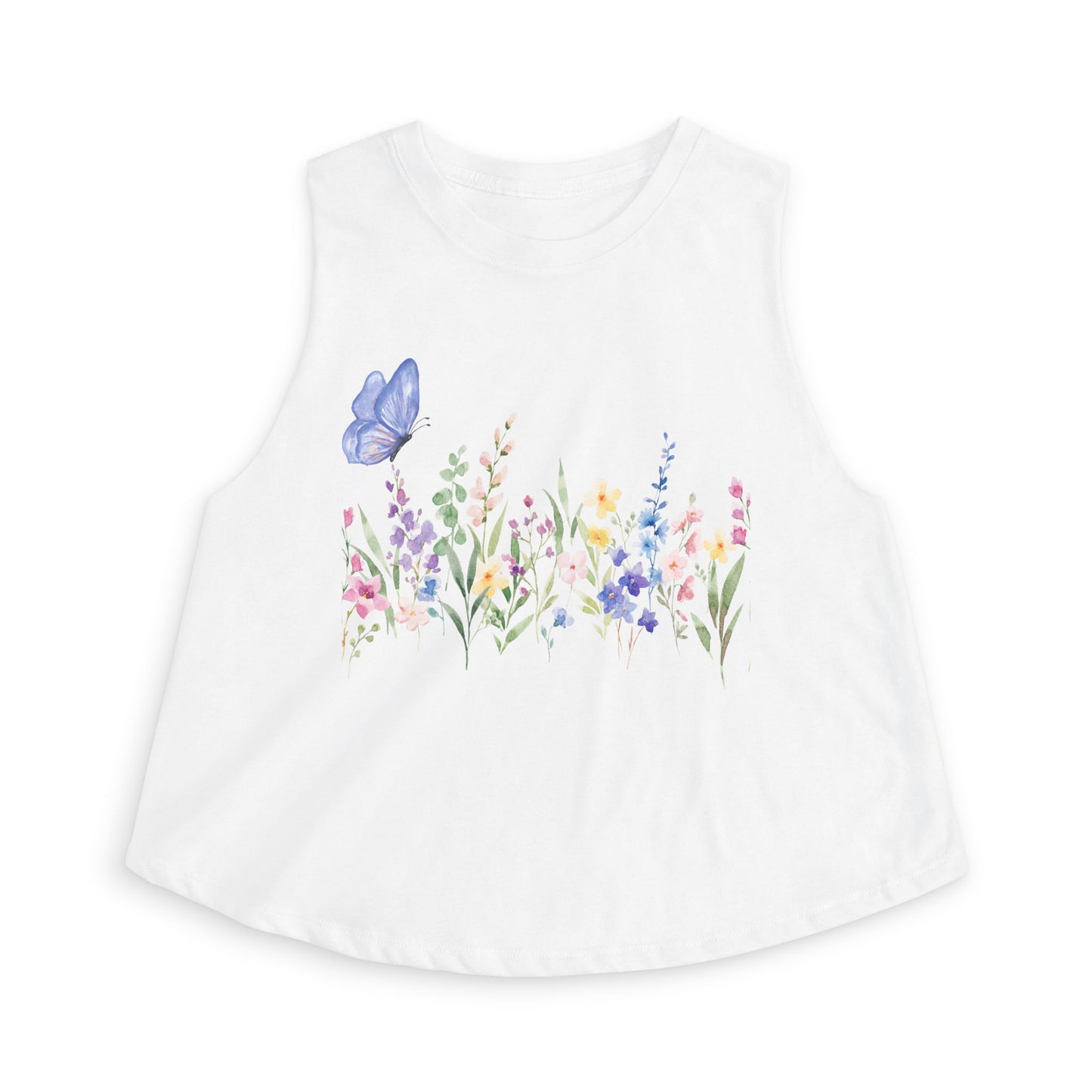 Floral Watercolor Butterfly Crop Top — Women’s Spring Garden Tank