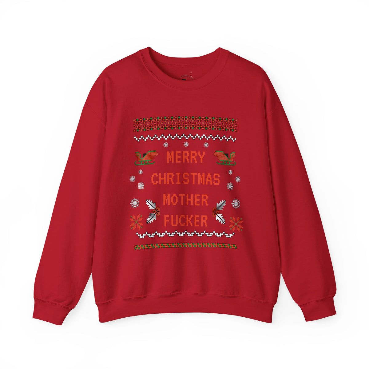 Aggressive 'Merry Christmas' Ugly Sweater Crewneck — Hilarious Adult Holiday Sweatshirt