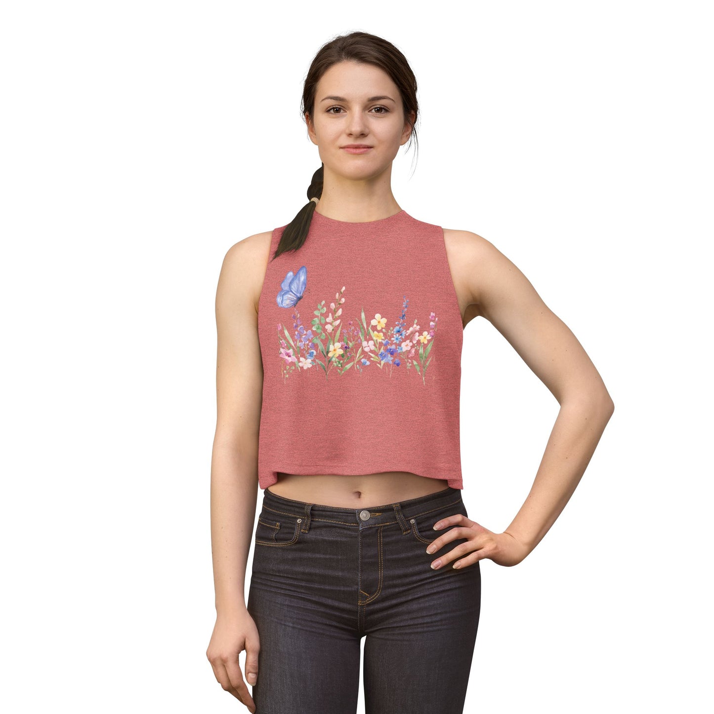 Floral Watercolor Butterfly Crop Top — Women’s Spring Garden Tank