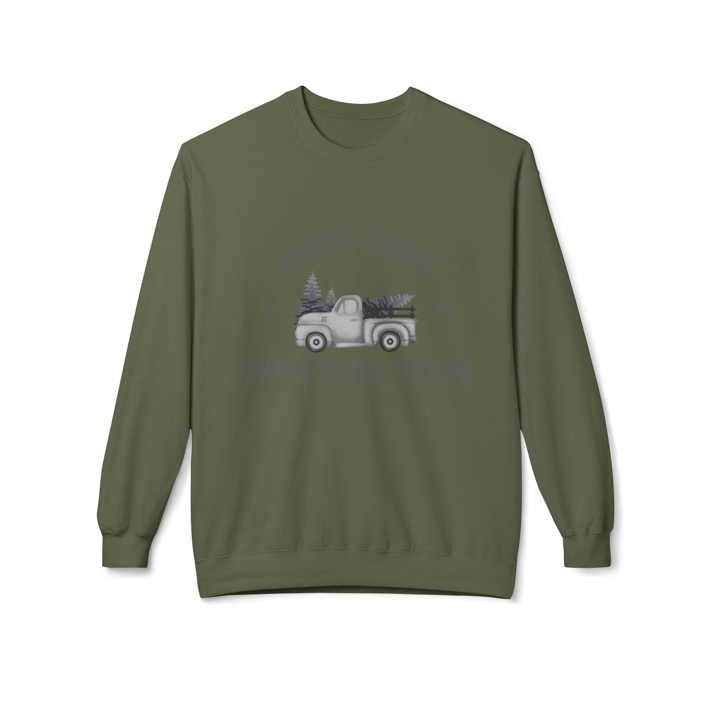 Christmas Trees Farmhouse Crewneck Sweatshirt, Holiday Sweatshirt, Cozy Winter Wear, Farmhouse Decor, Gift for Him/Her