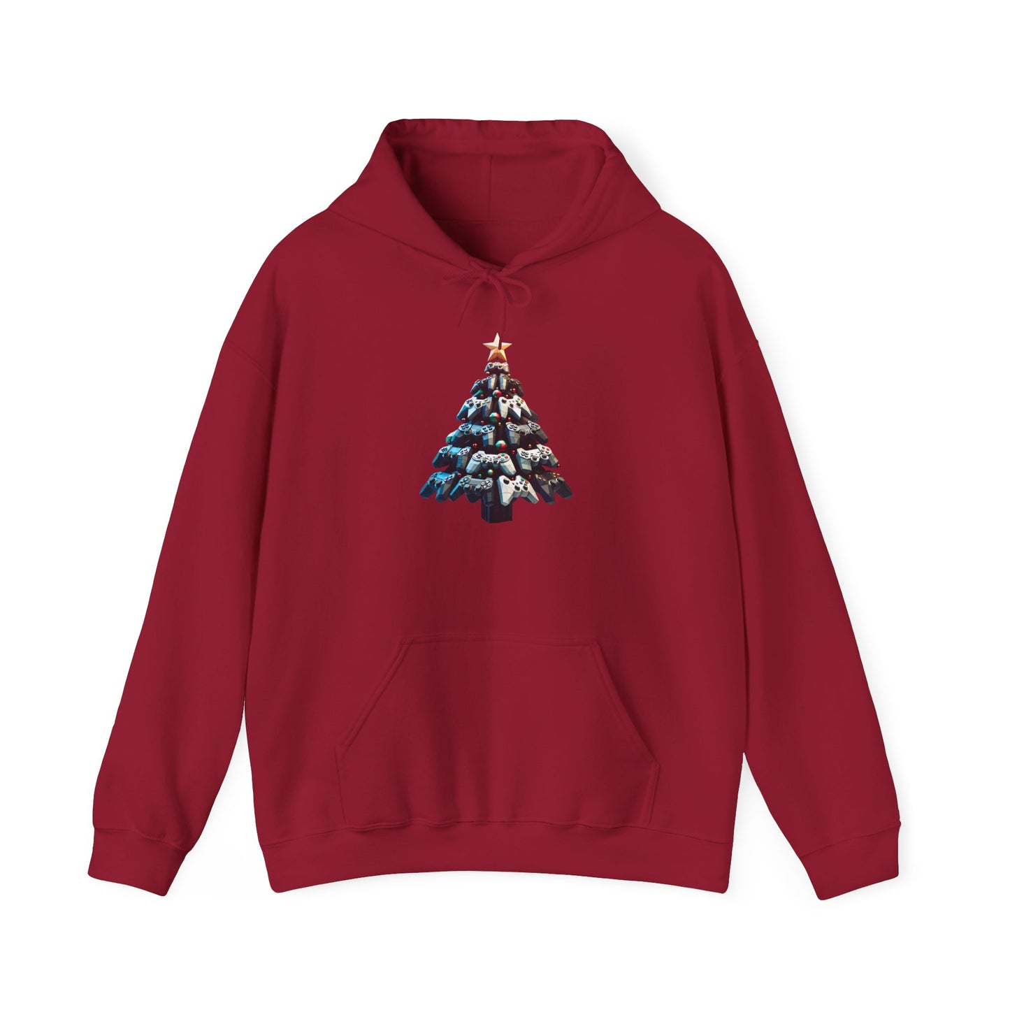 Video Game Console Christmas Tree Hoodie - Gamer Gift Sweatshirt, Holiday Gaming Apparel, Unisex Hooded Jumper, Geeky Christmas Present,