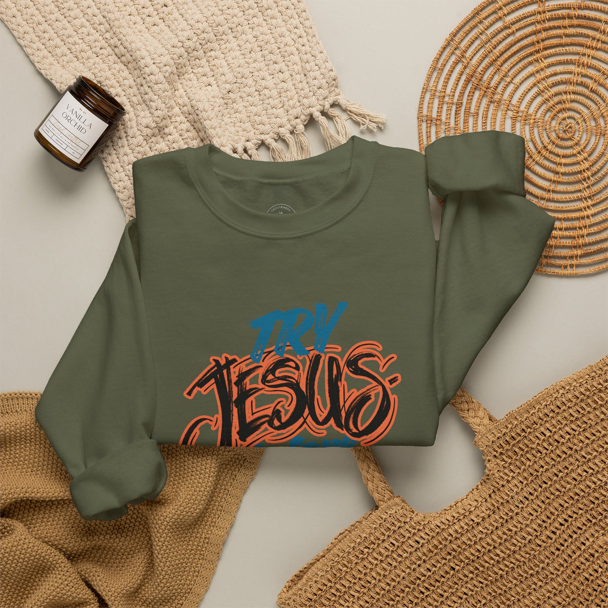 Try Jesus Before You Try Me Faith-Based Crewneck Sweatshirt