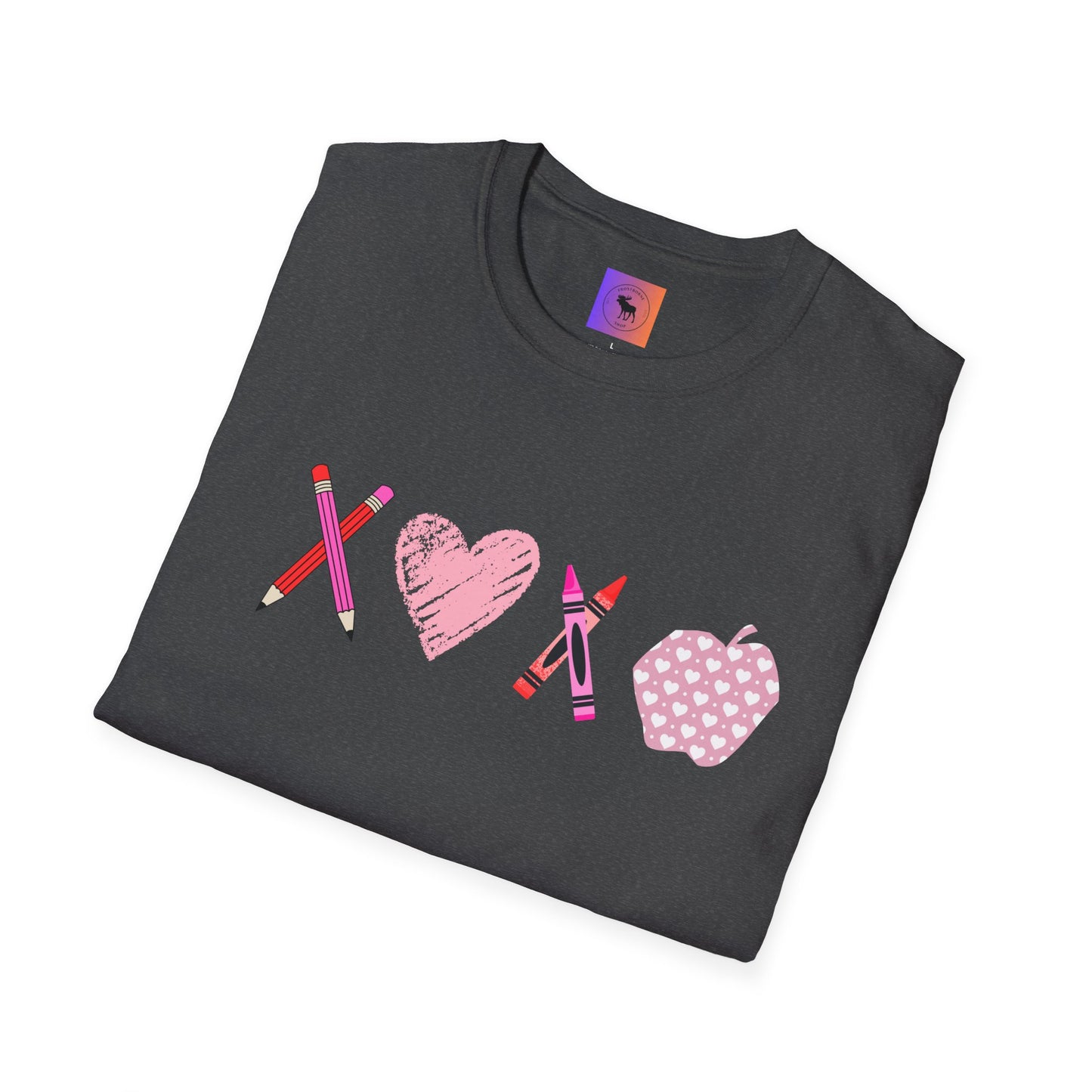 Teacher Valentine T-Shirt — Pencils, Crayon Apple & XOXO