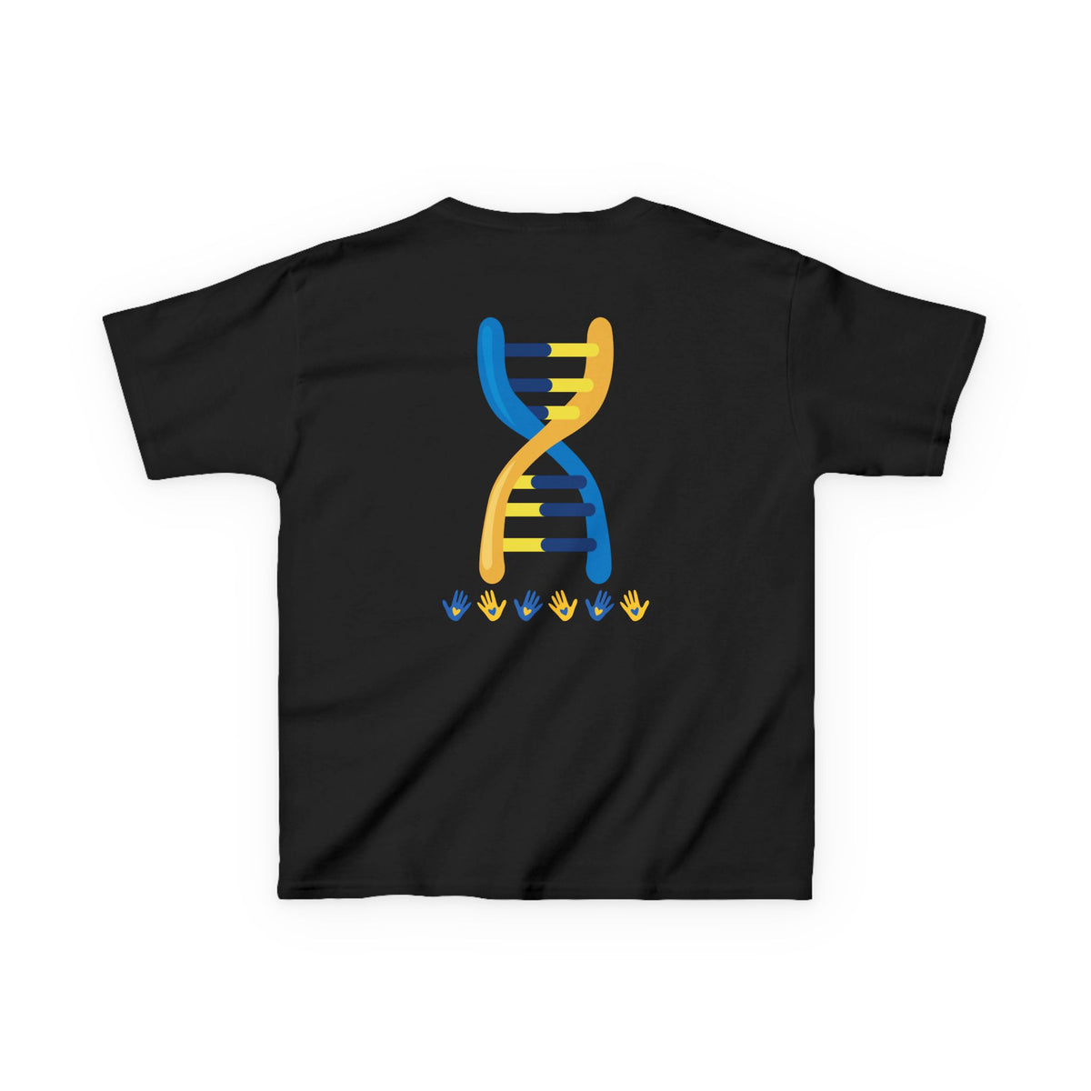 Kids Tee — Blue & Yellow DNA Hearts Design Down Syndrome Awareness,  DS