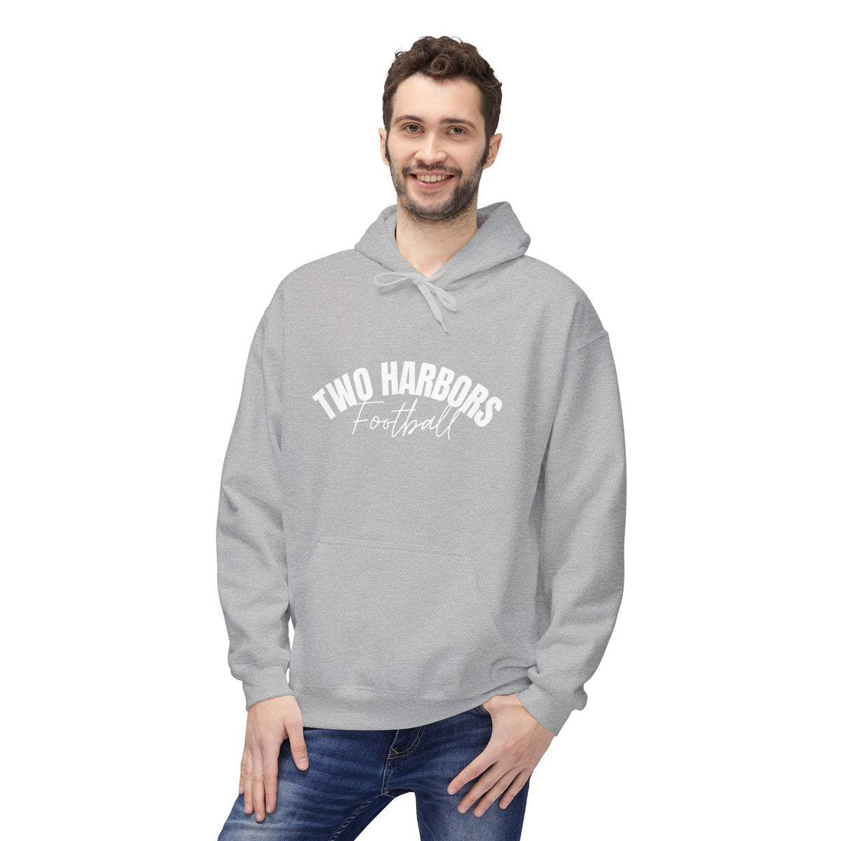Two Harbors Football Hoodie — Minimal Script Team Pullover