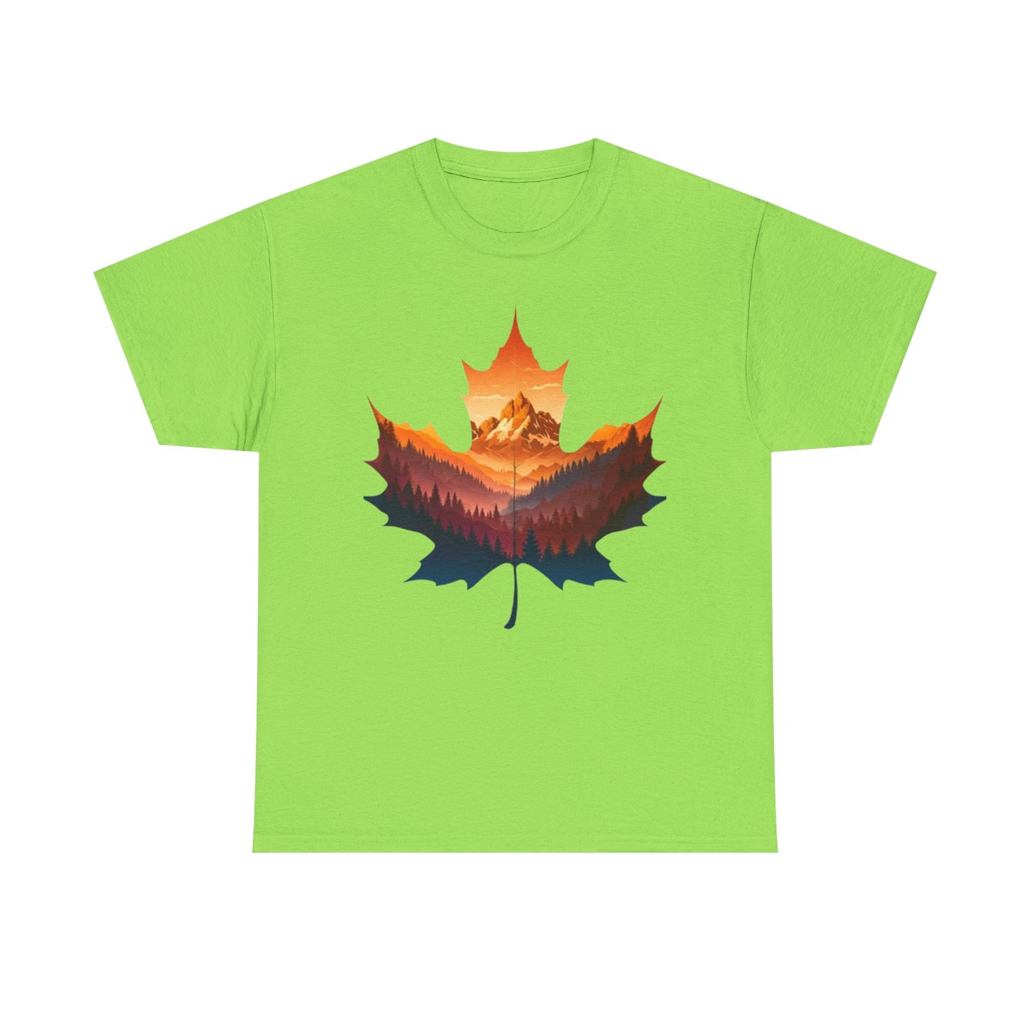 Sunset Leaf Unisex Tee, Mountain Graphic T-Shirt, Nature Lover Cotton Shirt, Outdoor Adventure Clothing, Hiking Apparel
