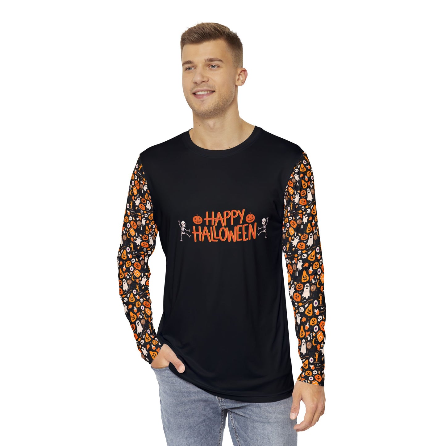 Halloween Long Sleeve Shirt, Spooky Apparel, Costume Top, Fall Style, Perfect for Halloween Parties, Ghosts & Pumpkins Decor