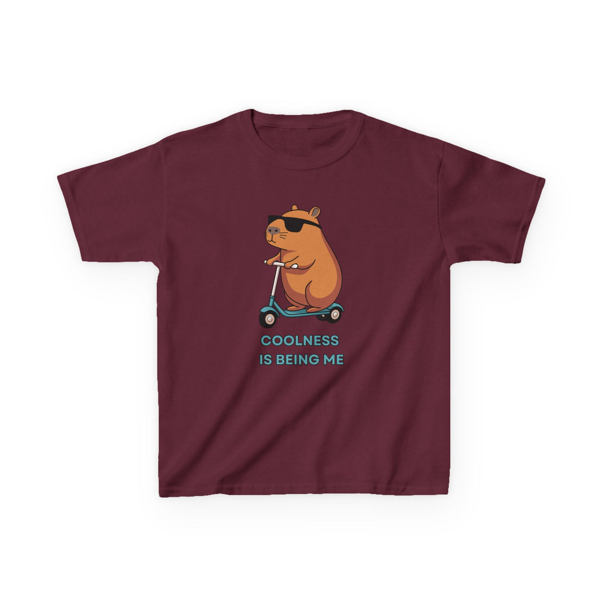Kids Tee — 'Coolness Is Being Me' CAPYBARA on Scooter Cute Graphic T-Shirt