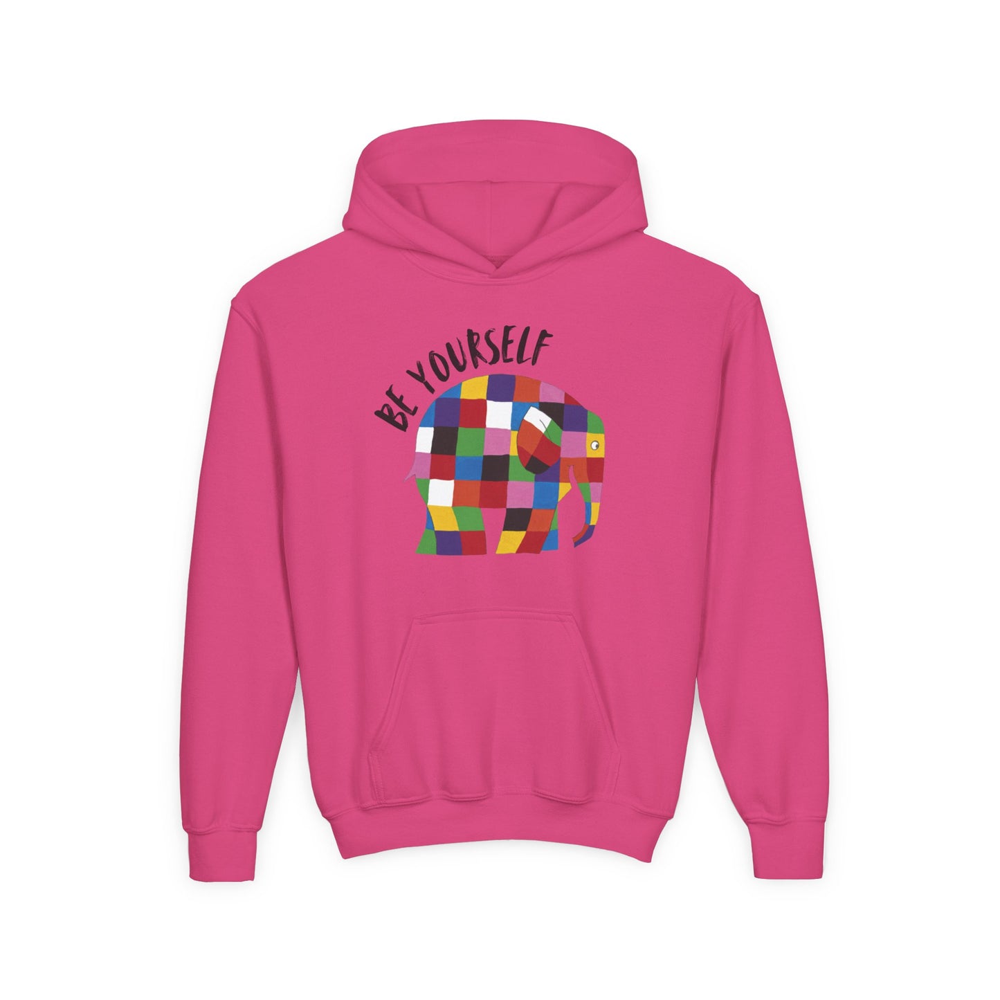 Patchwork Elephant Youth Hoodie, Cute Animal Design, Kids Pullover, Colorful Jumper, Children's Hooded Sweatshirt, Cartoon Elephant Apparel