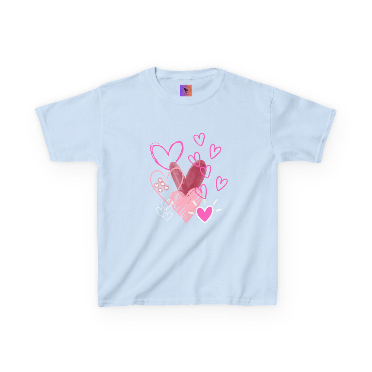 Kids Heart Art Tee — Pink Watercolor Hearts Valentine Shirt for Girls