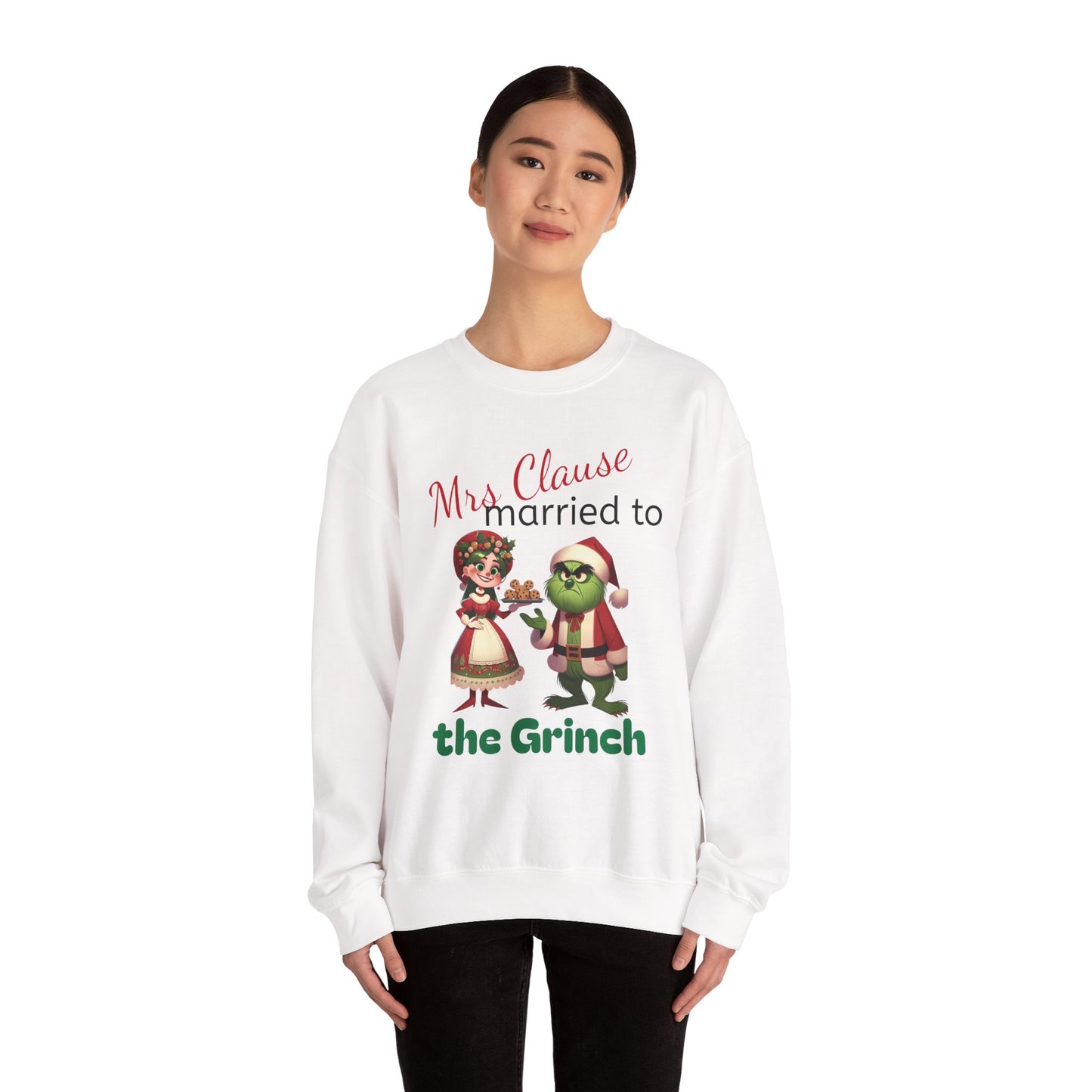 Funny Mrs Clause Married to the Grinch Sweatshirt, Christmas Couples Jumper, Holiday Pullover, Xmas Apparel, Winter Top