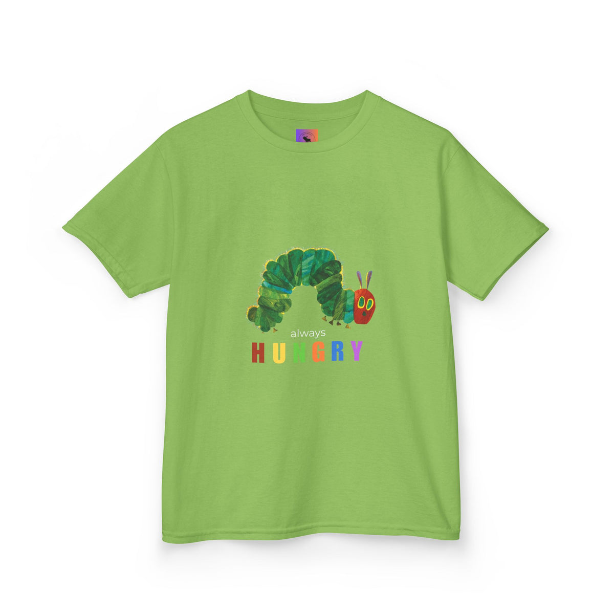 Kids Tee — "Always Hungry" Colorful Caterpillar Graphic