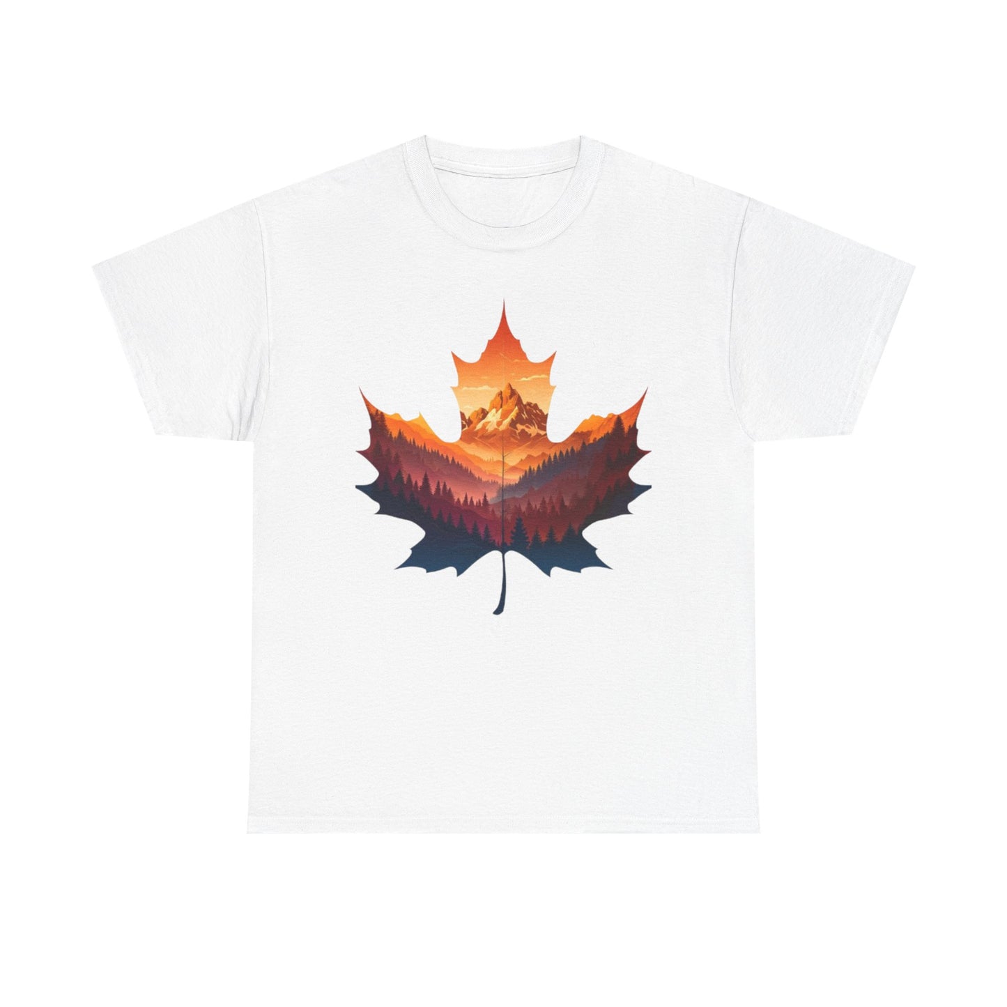 Sunset Leaf Unisex Tee, Mountain Graphic T-Shirt, Nature Lover Cotton Shirt, Outdoor Adventure Clothing, Hiking Apparel