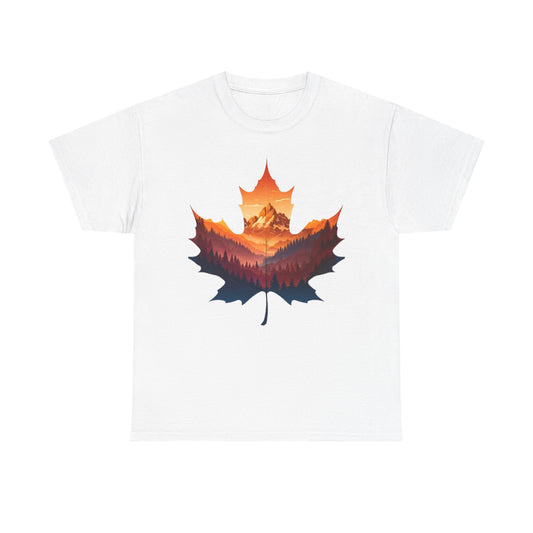 Sunset Leaf Unisex Tee, Mountain Graphic T-Shirt, Nature Lover Cotton Shirt, Outdoor Adventure Clothing, Hiking Apparel