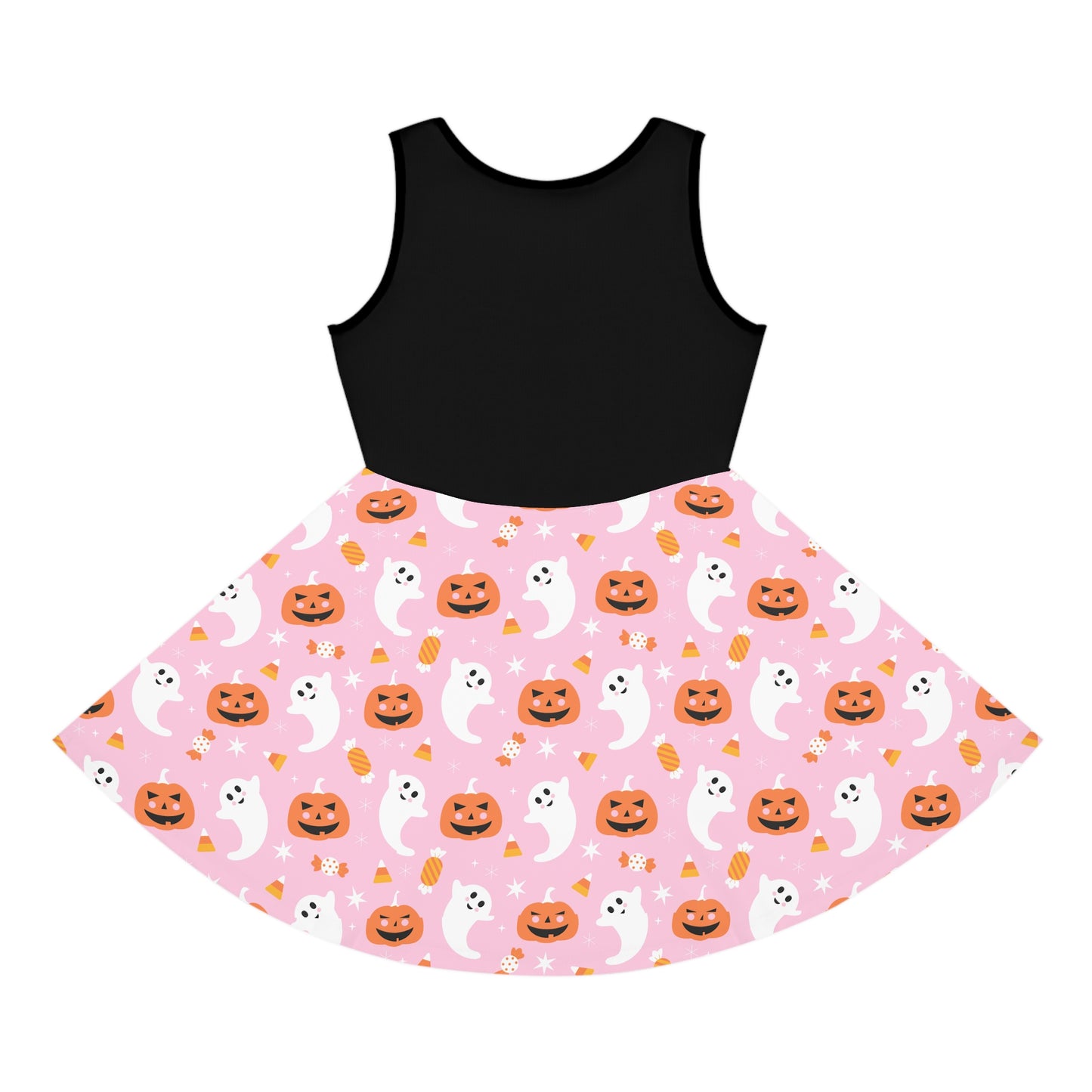 Girls'  PINK Halloween Sundress, Spooky Dress for Kids, Ghost and Pumpkin Print, Fun Fall Fashion, Trick or Treat Outfit, Seasonal Party Wear