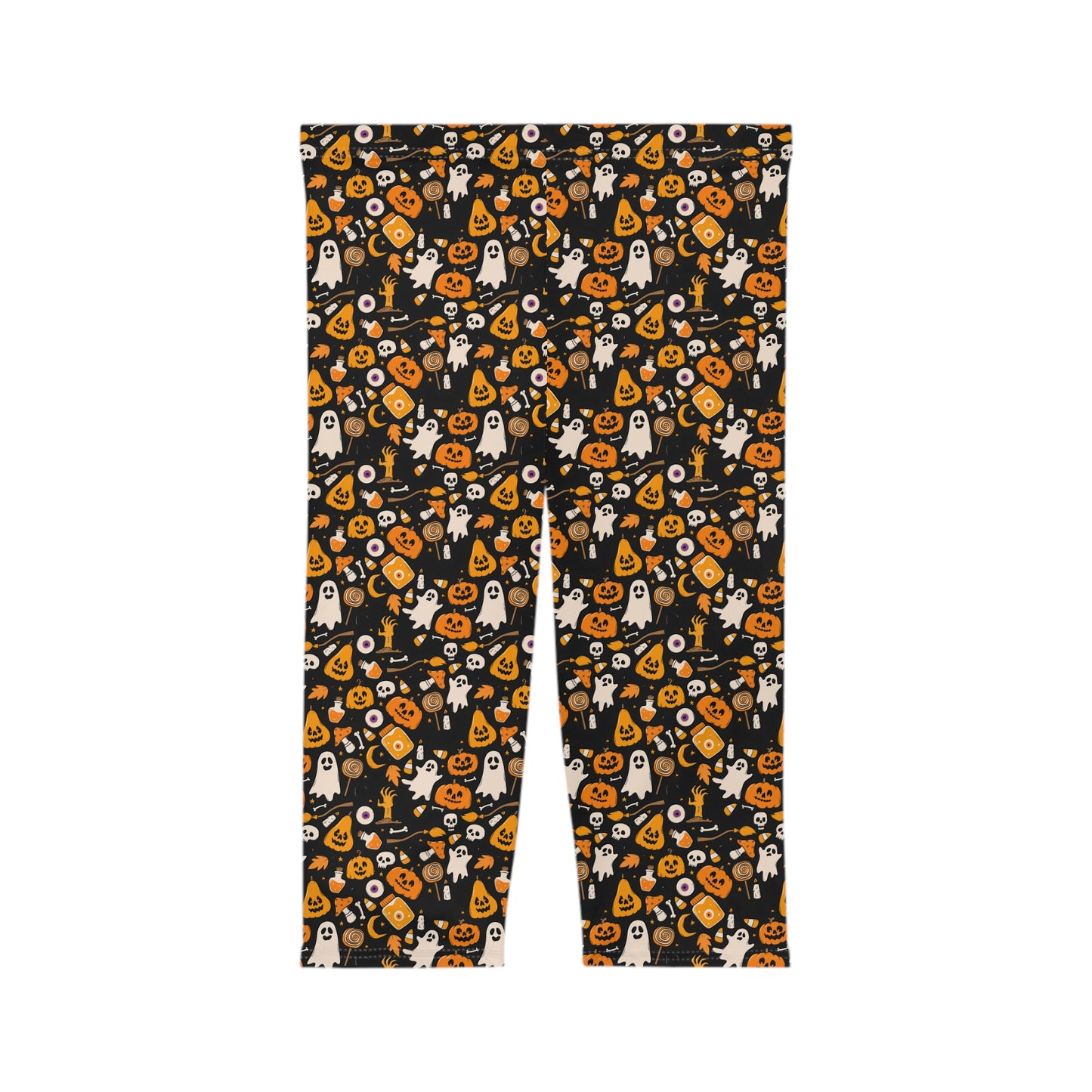 Halloween-Themed Women’s Capri Leggings, spooky activewear, festive workout pants, autumn style leggings, cute leggings for Halloween