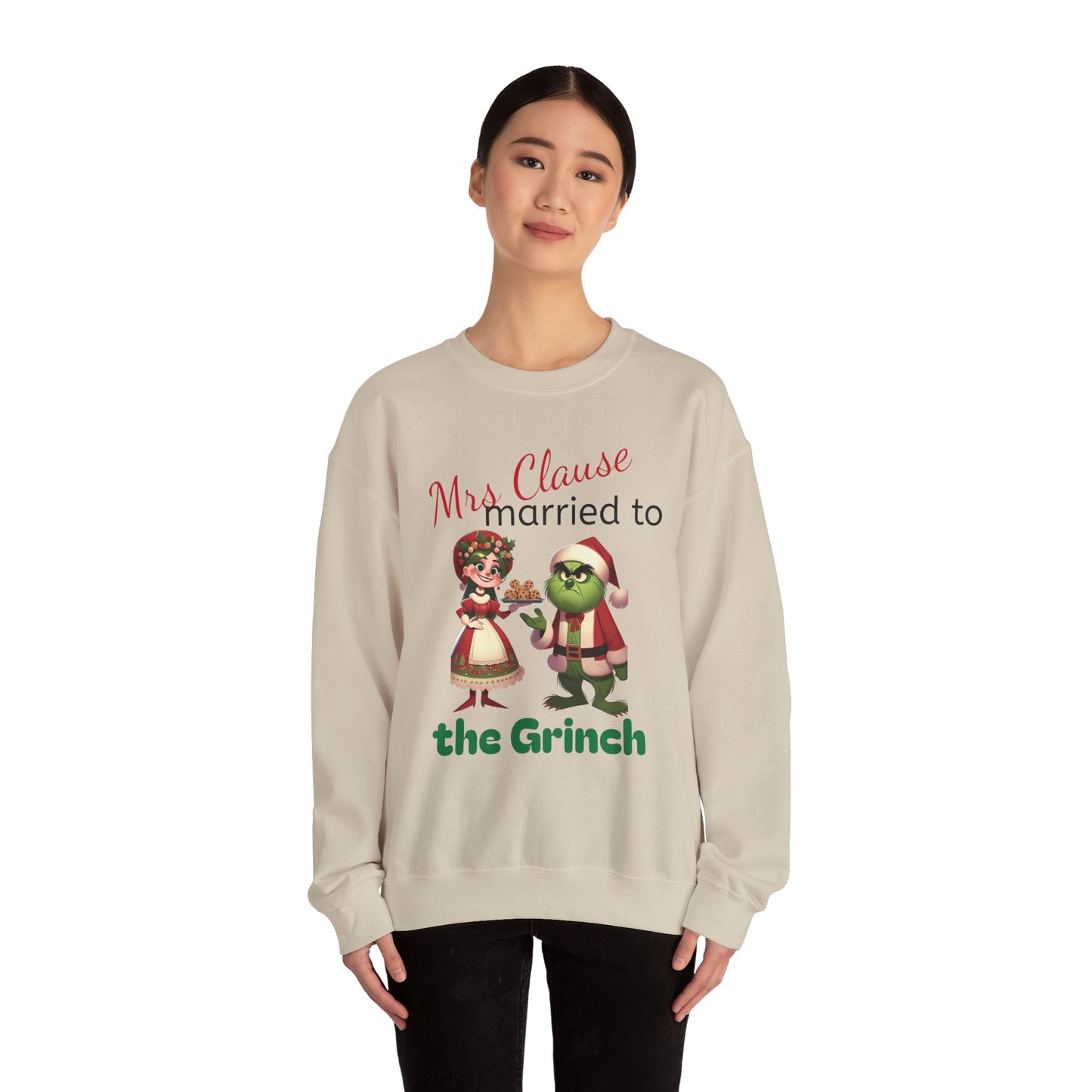 Funny Mrs Clause Married to the Grinch Sweatshirt, Christmas Couples Jumper, Holiday Pullover, Xmas Apparel, Winter Top