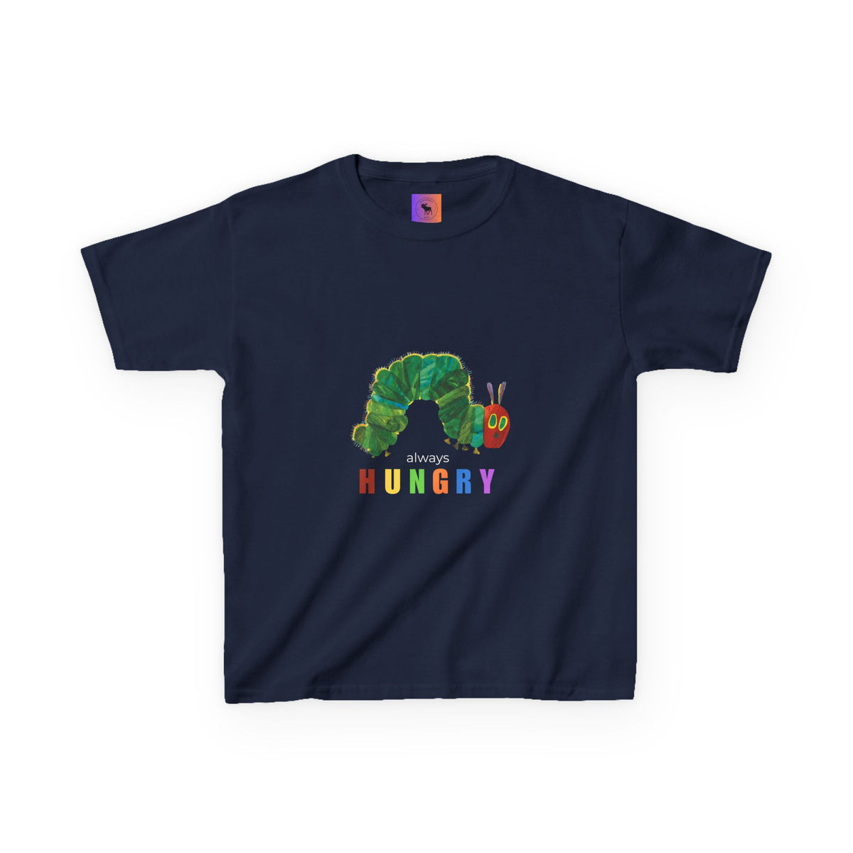 Kids Tee — "Always Hungry" Colorful Caterpillar Graphic