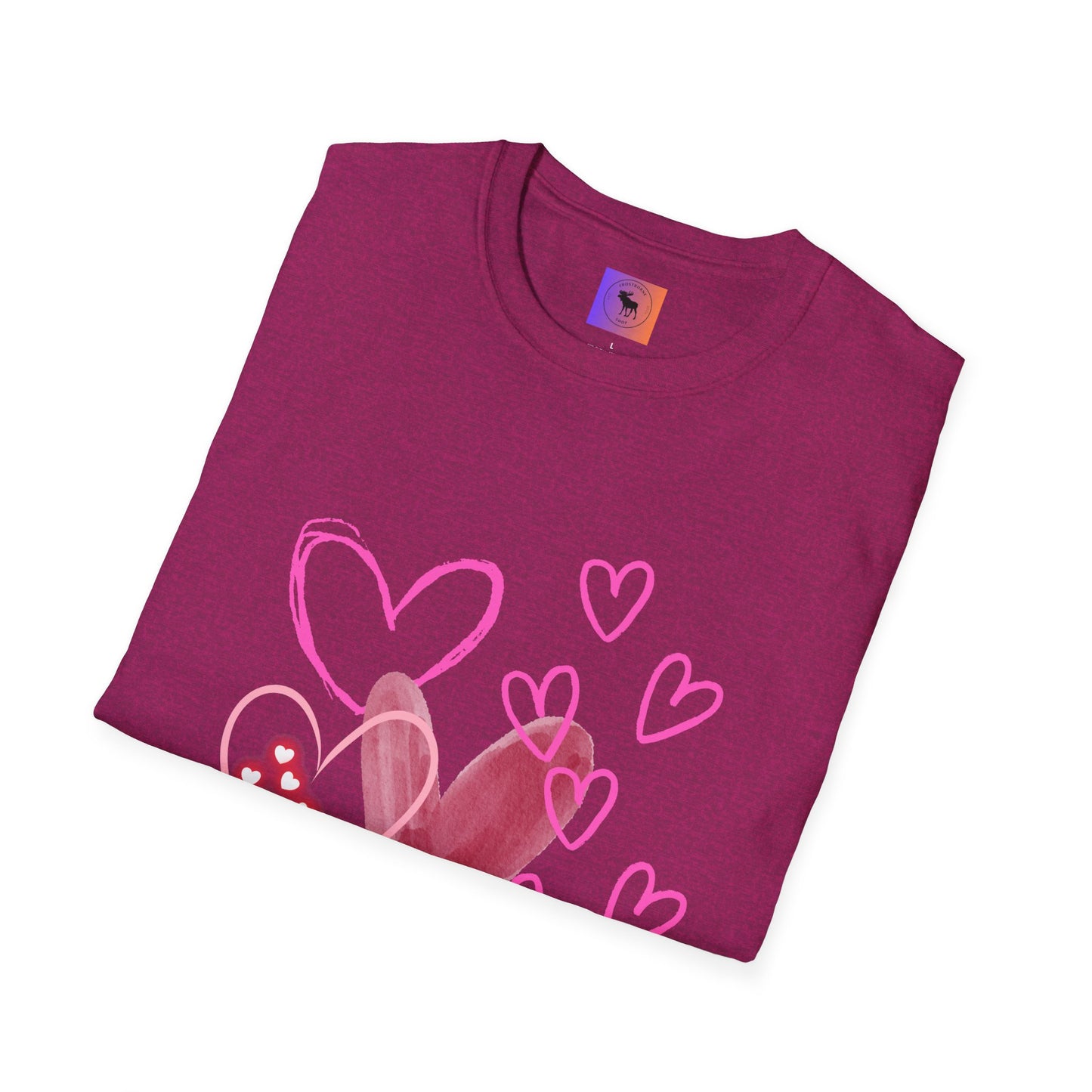 Heart Sketch T-Shirt — Pink Watercolor Hearts Valentine Tee