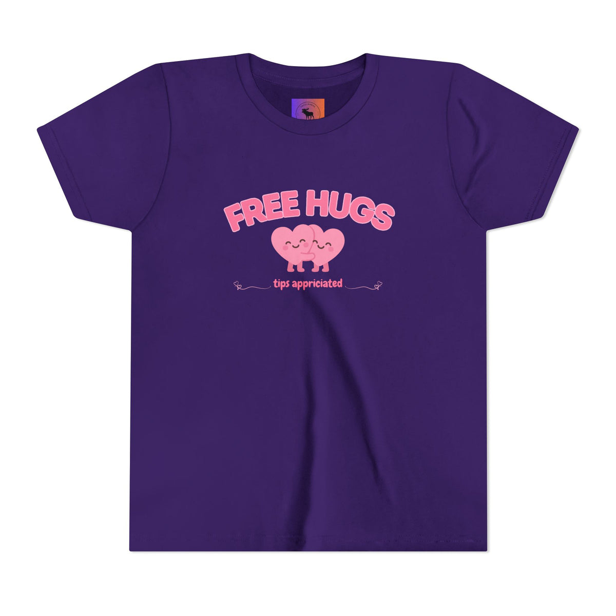 Youth Tee — "Free Hugs" Pink Heart Kids T‑Shirt (Cute Valentine / Playdate Gift)